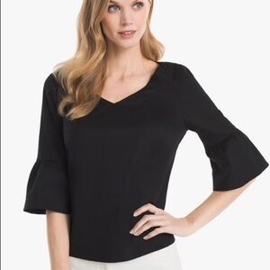 White House Black Market Emma Poplin Blouse Black Sz 4